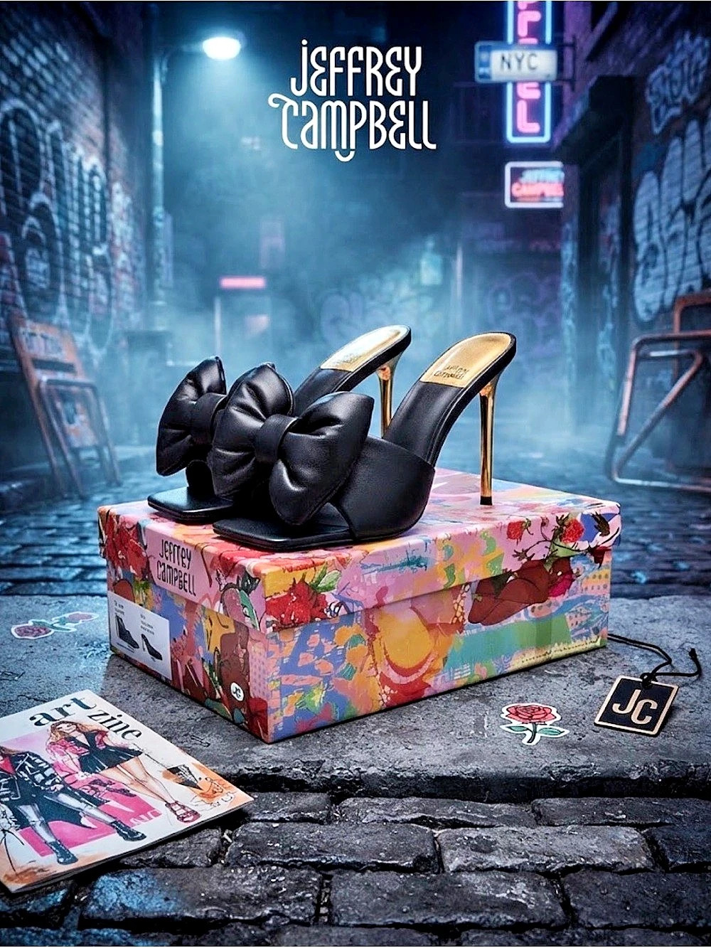 Jeffrey Campbell Fresa-Bow Heeled Mule Black Bow Heels